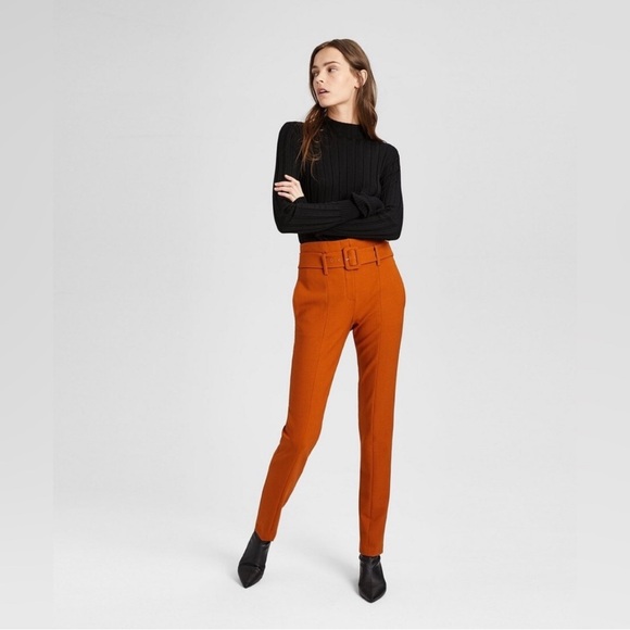 Theory belted high waisted orange cigarette trousers - Picture 2 of 6